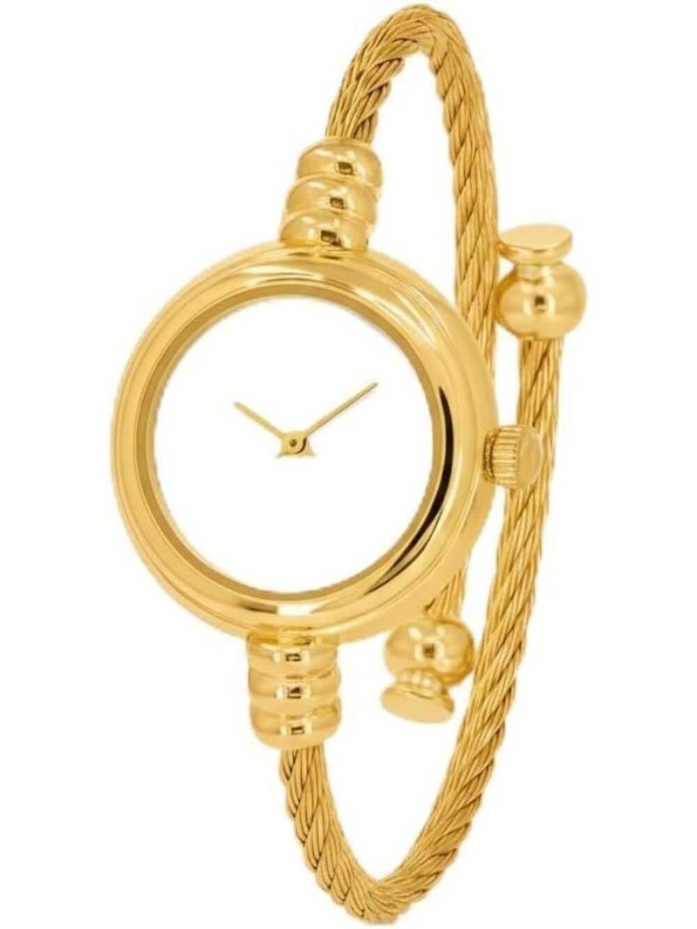 Women's Plain White/Gold Round Analog Display Arabic Numbers Wire Bracelet Watch